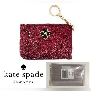 🆕KATE SPADE - NWT - RED SPARKLE GLITTER CARD HOLDER WALLET KEYCHAIN / FOB